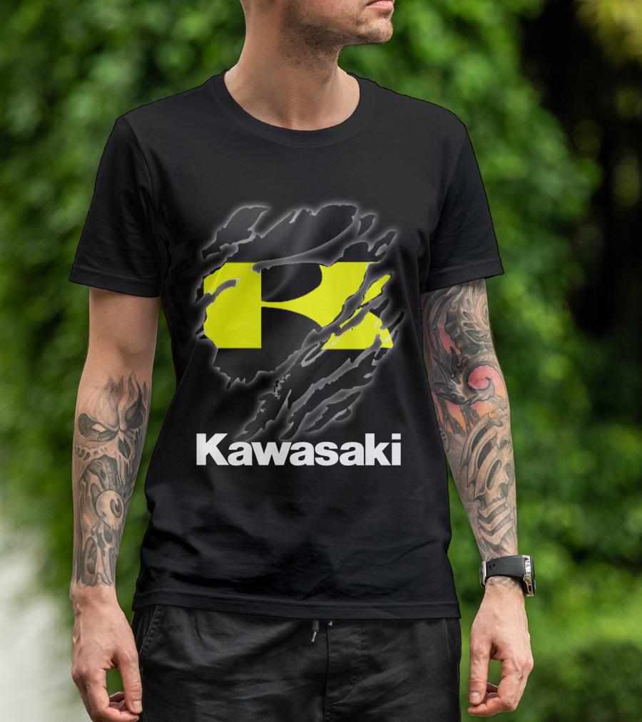 Kawasaki Ripping Claw Marks Yellow Black T-Shirt