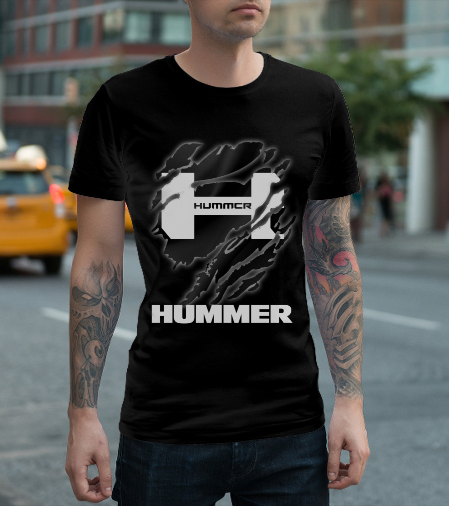 Hummer Logo with Claw Marks Text Overlay T-Shirt