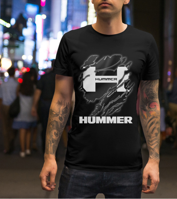 Hummer Logo With Claw Marks Text Overlay T-Shirt