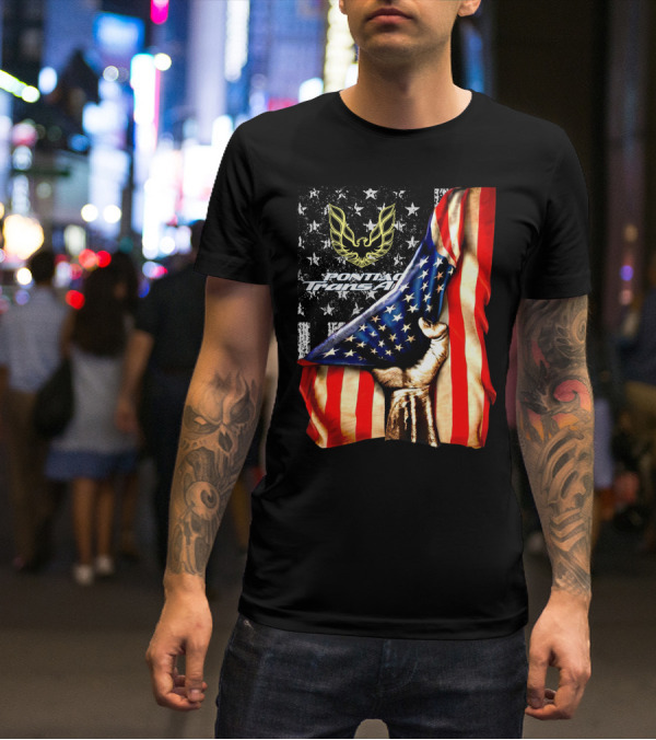 Pontiac Trans Am Eagle With American Flag Background And Stars T-Shirt