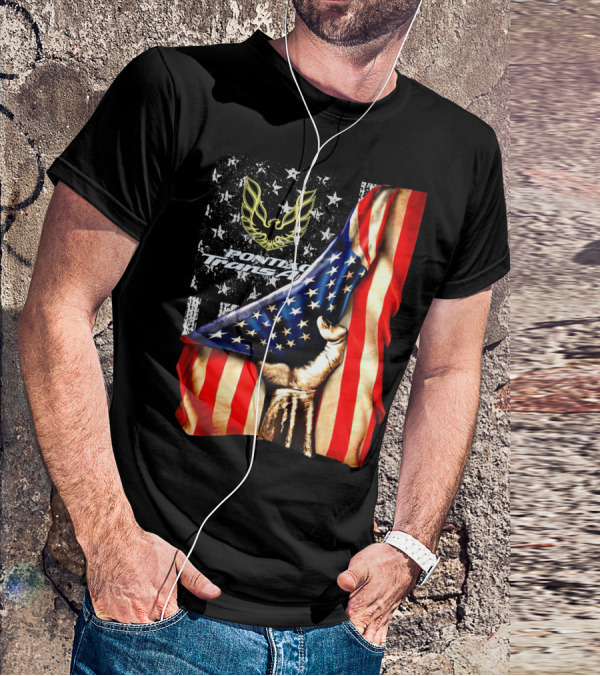 Pontiac Trans Am Eagle With American Flag Background And Stars T-Shirt