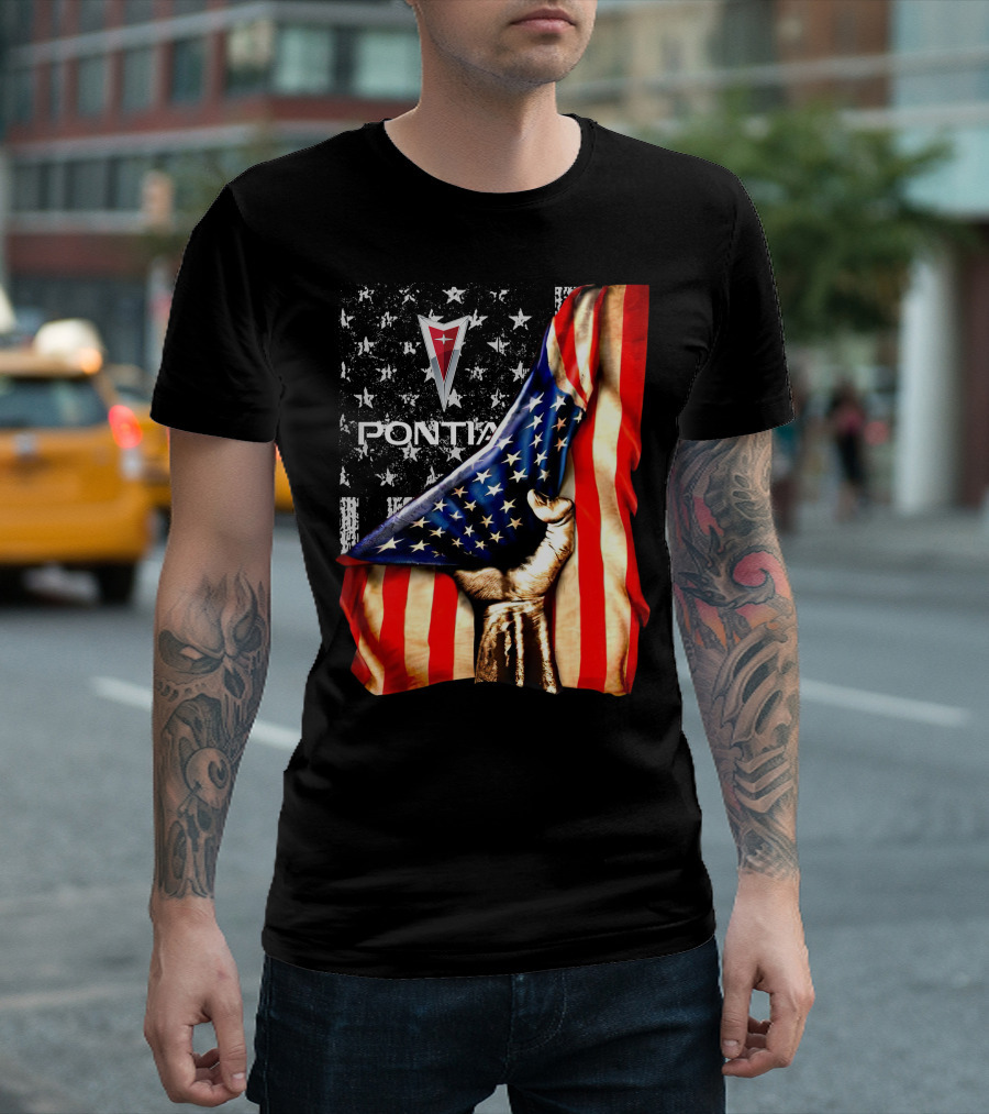 Pontiac Logo with American Flag Stars and Stripes Patriotic T-Shirt