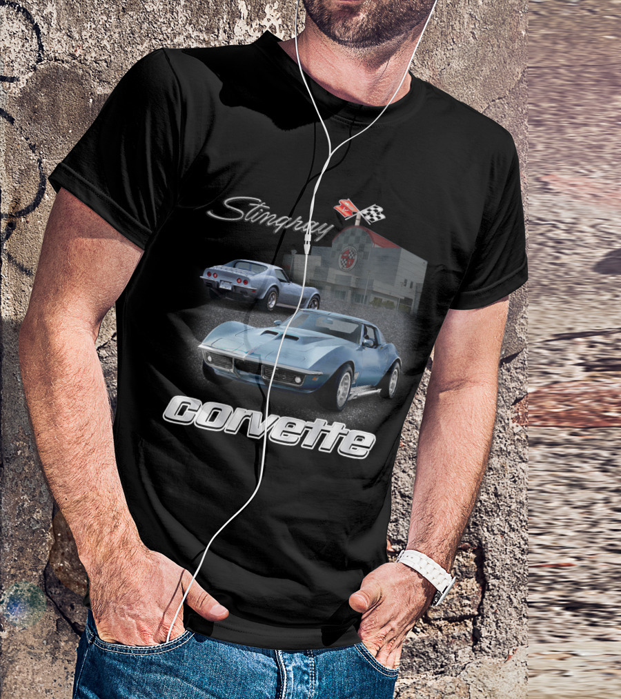Stingray Corvette Classic C3 At Museum With Racing Flag Emblem T-Shirt