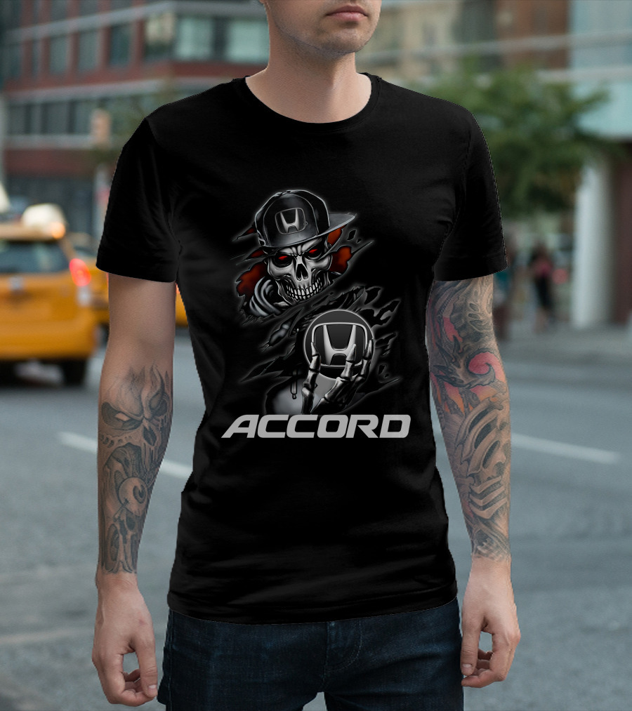 Honda Accord Skull Design Black Hat Red Eyes T-Shirt