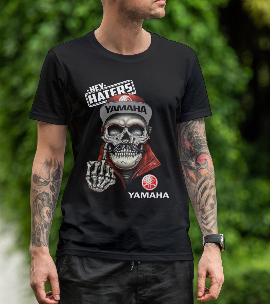 YAMAHA Hey Haters Skeleton Skull With Red Jacket And Cap T-Shirt