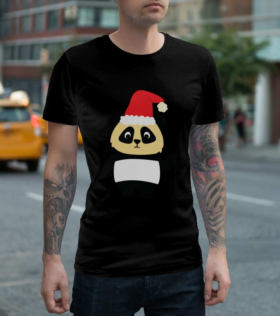 Christmas Panda Santa Hat Waving T-Shirt