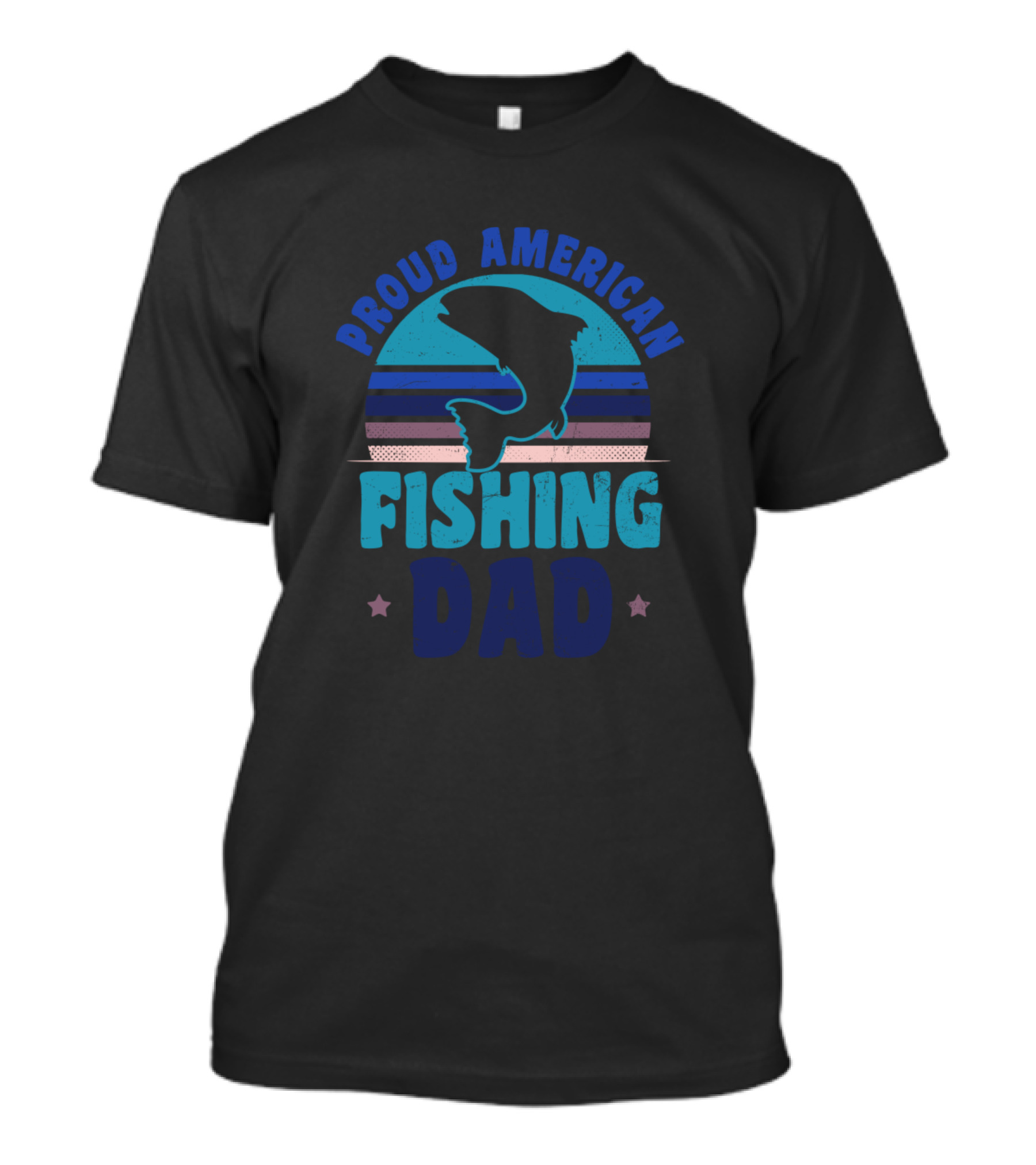 Proud American Fishing Dad Silhouette Retro Sunset T-Shirt
