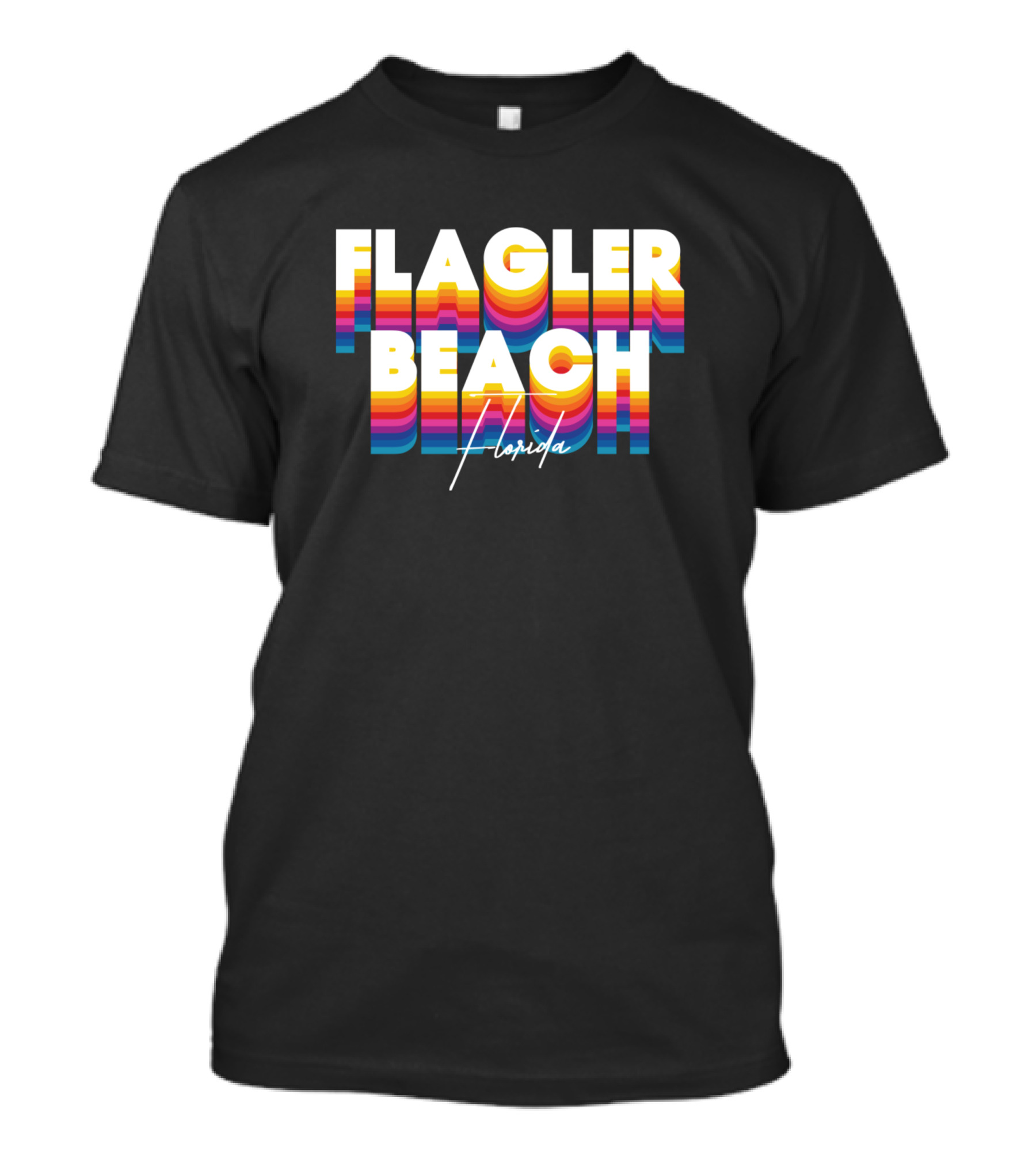 Flagler Beach Florida Retro Vintage Clothing Rainbow Stripes T-Shirt