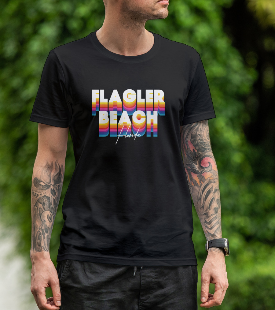 Flagler Beach Florida Retro Vintage Clothing Rainbow Stripes T-Shirt