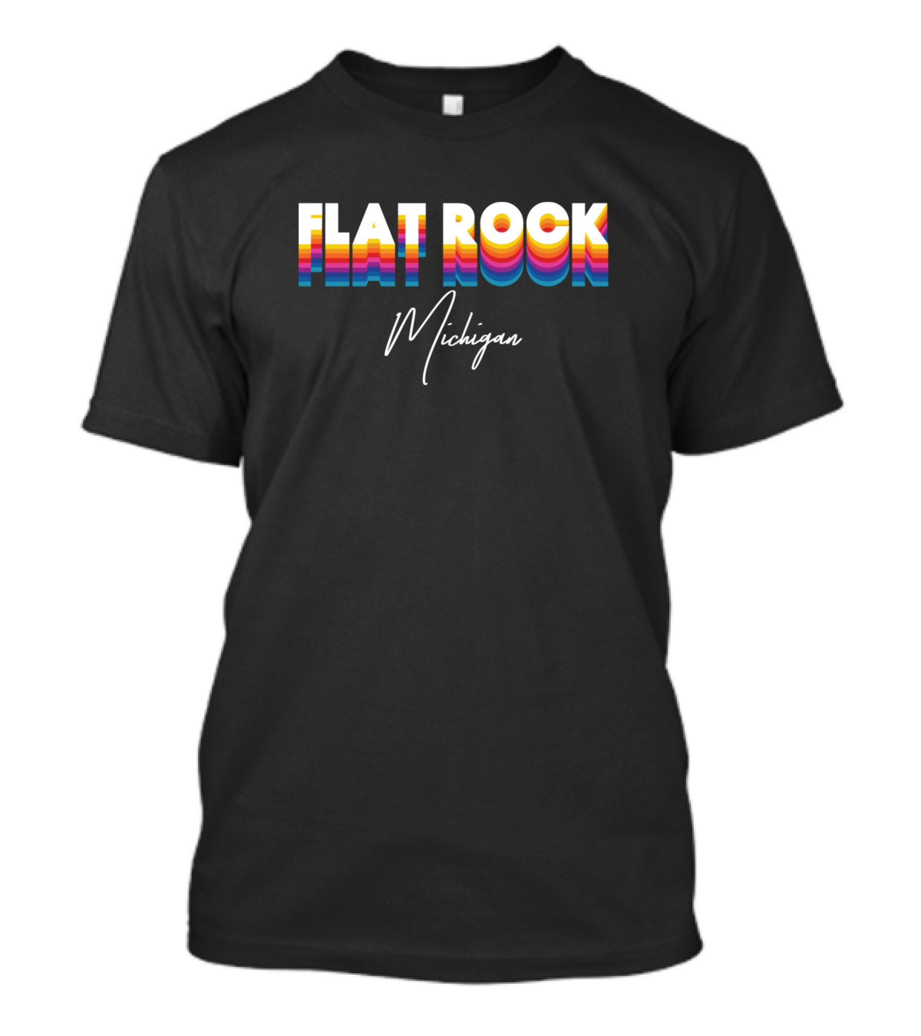 Flat Rock Michigan Retro Vintage Clothing Rainbow T-Shirt