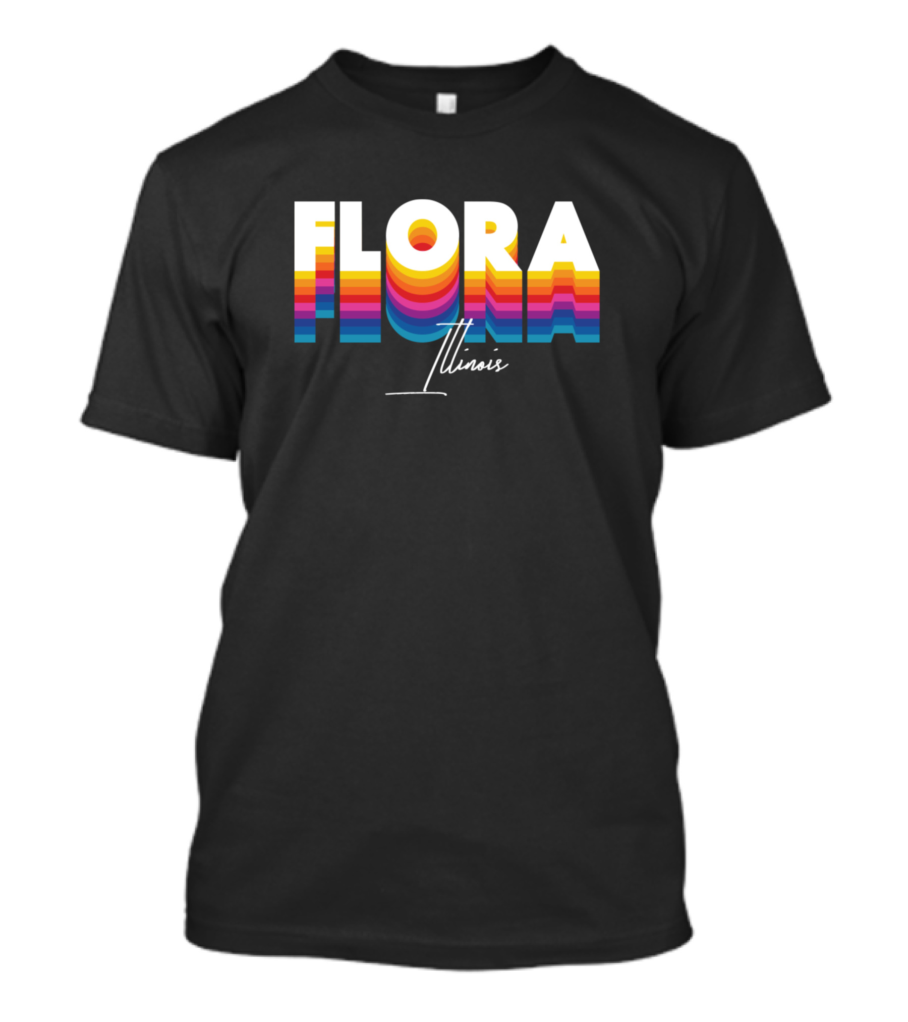 Flora Illinois Retro Vintage Clothing Cust Multicolored Typography T-Shirt