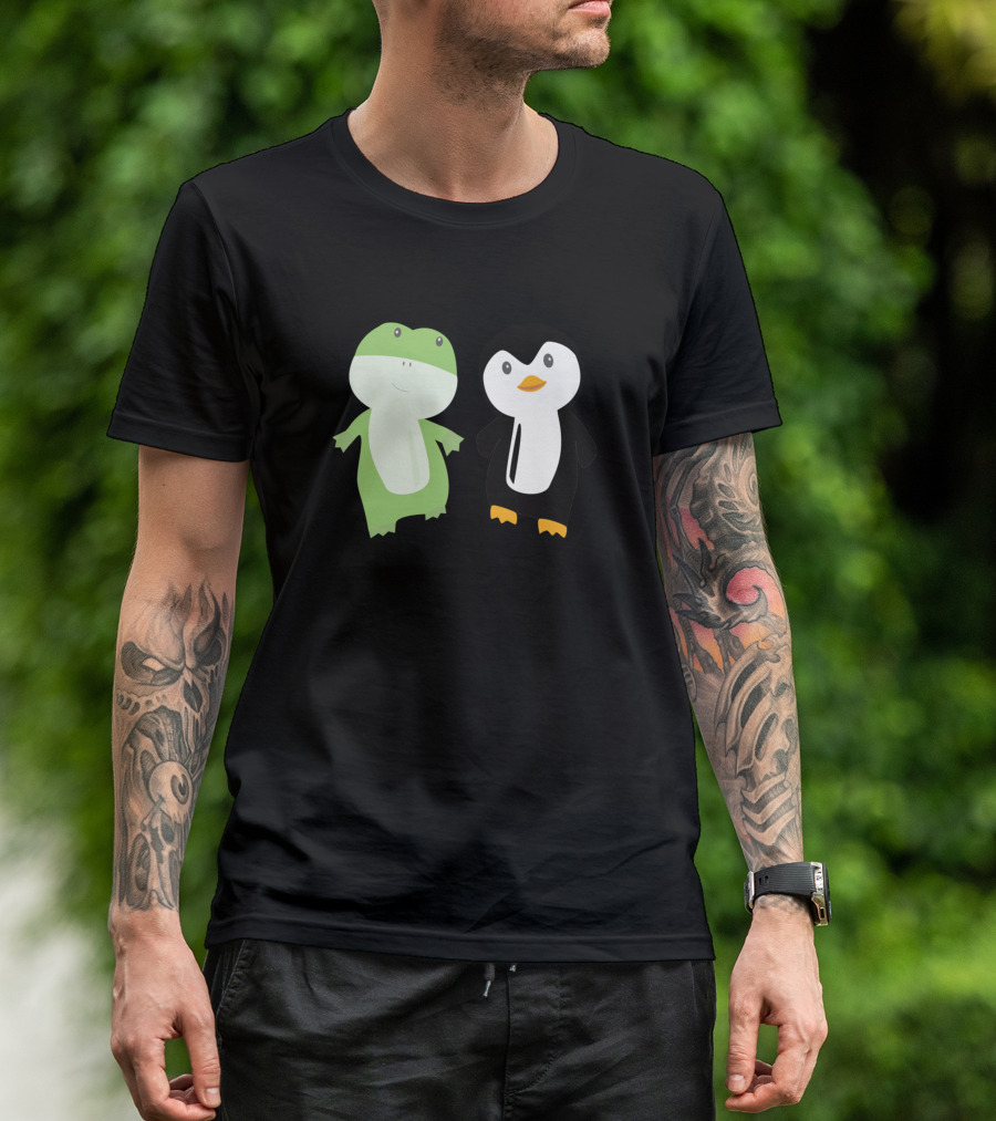 Frog Penguin Funny Animal Friends Cute Cartoon Duo T-Shirt