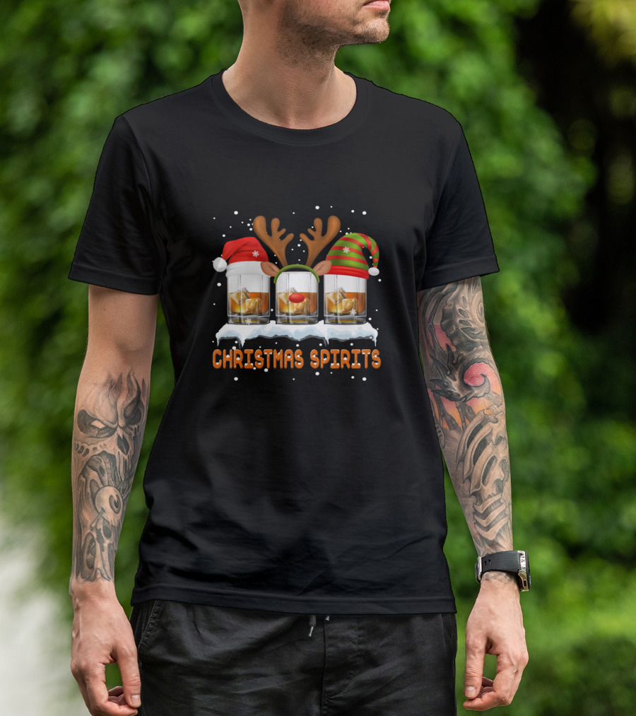 Christmas Spirits Santa Reindeer Beer Holiday Cheer T-Shirt