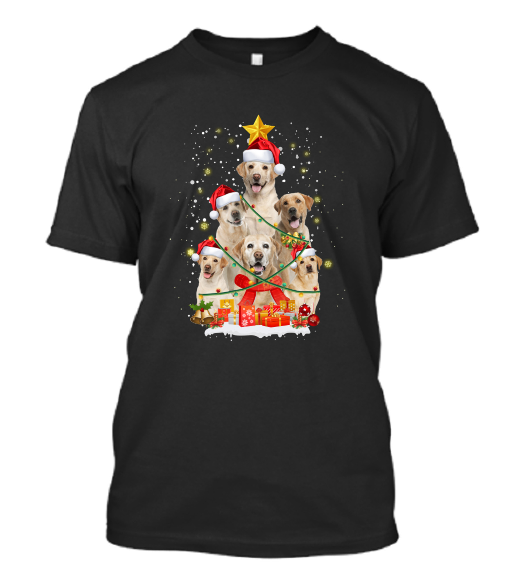 Funny Labrador Dog Christmas Tree With Santa Hats And Presents T-Shirt