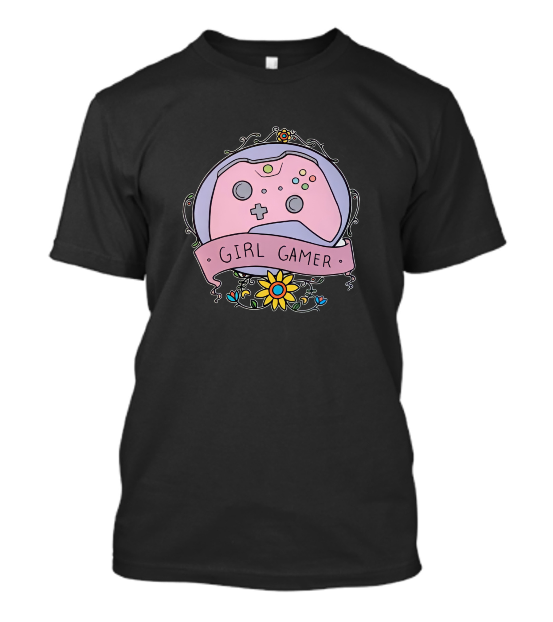 Girl Gamer Pink Controller Floral Wreath T-Shirt
