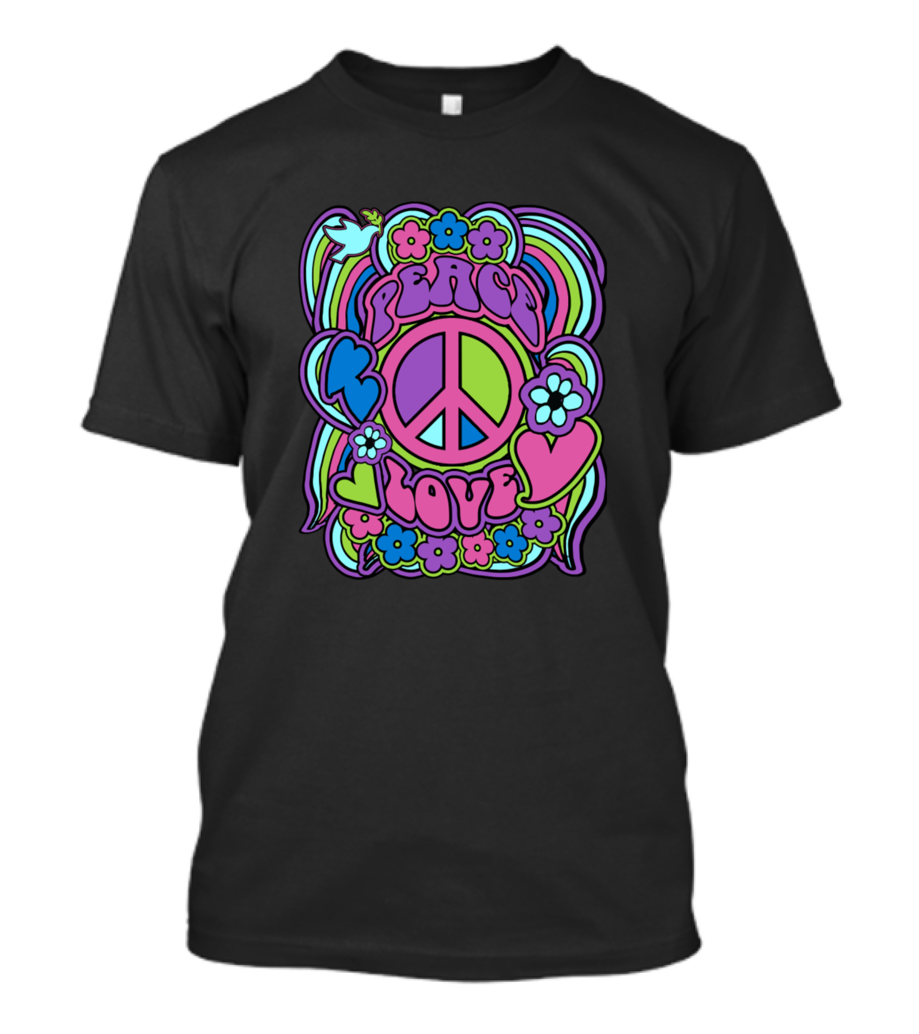 Peace Love Flower Power Dove Psychedelic T-Shirt