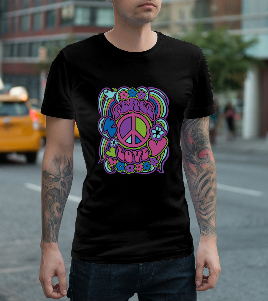 Peace Love Flower Power Dove Psychedelic T-Shirt