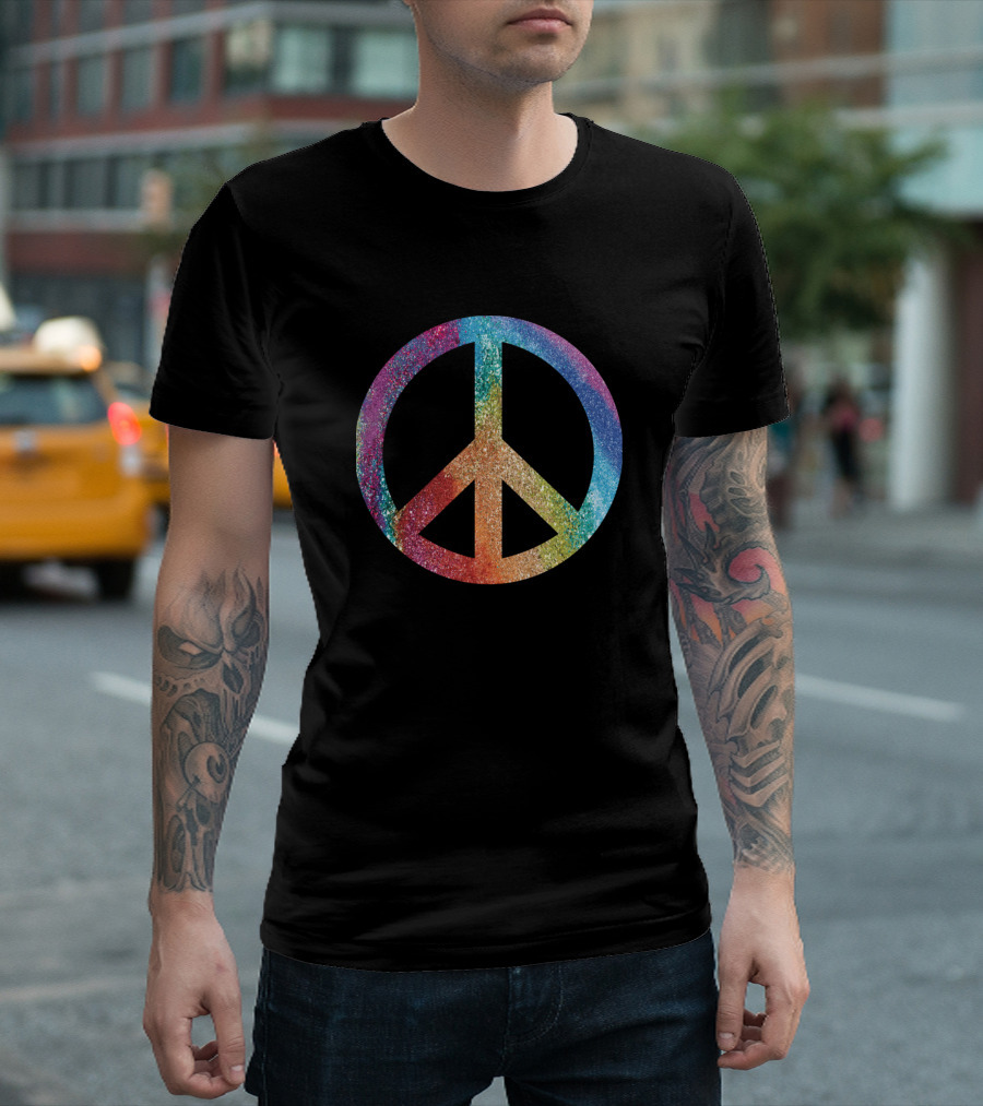 Hippie Glitter Rainbow Peace Sign T-Shirt