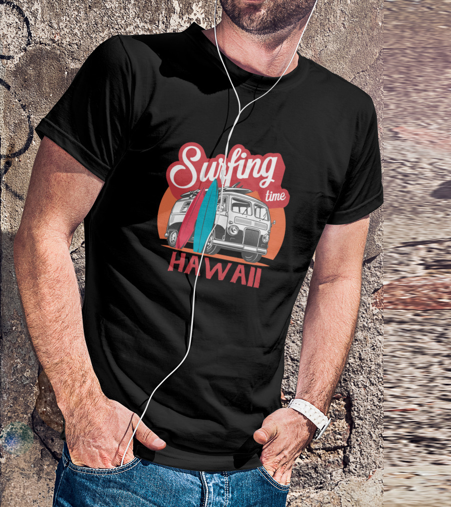 Surfing Time Hawaii Retro Hippie Van Beach Surfer T-Shirt