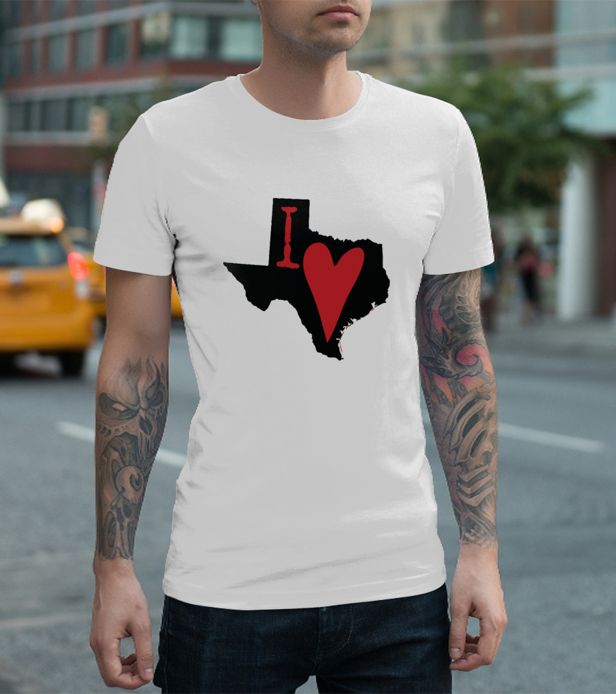 I Heart Texas Love Texas Black Red Heart Shape Map T-Shirt