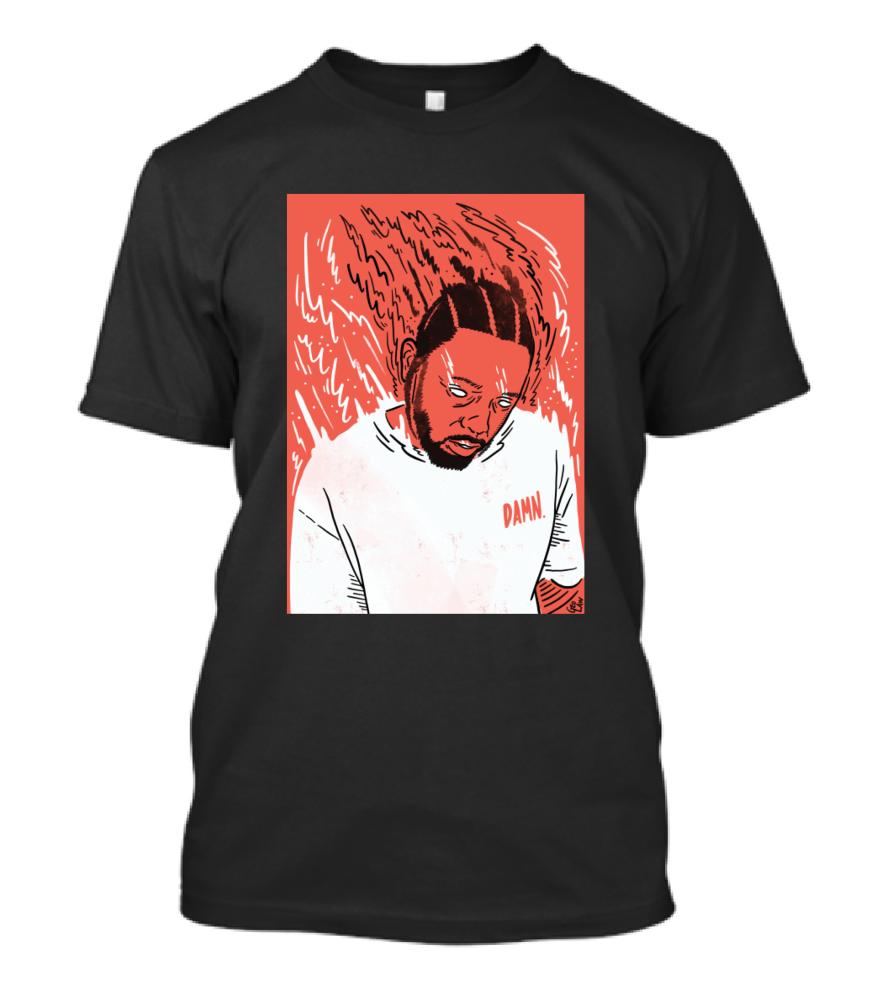 Kendrick Damn Red Sketch With Flaming Hair And White T-Shirt