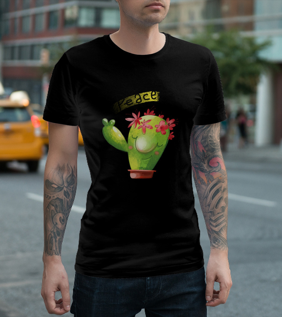 Peace Cactus With Flower Crown and Peace Sign T-Shirt