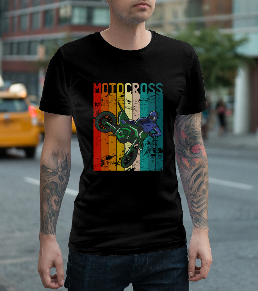 Motocross Retro Dirt Biking Dirt Bike Vintage Stripes T-Shirt