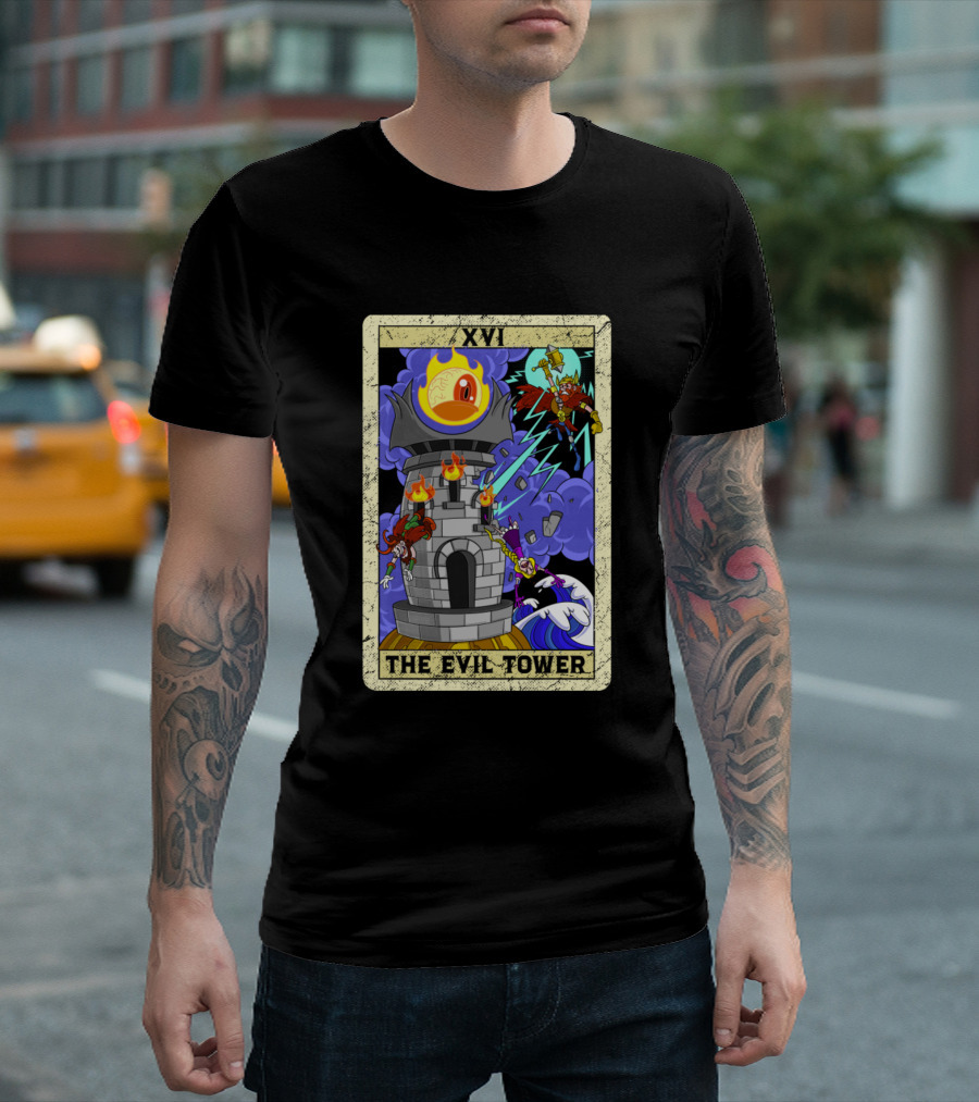 XVI The Evil Tower And Thor Old Cartoon Style Taro Card T-Shirt