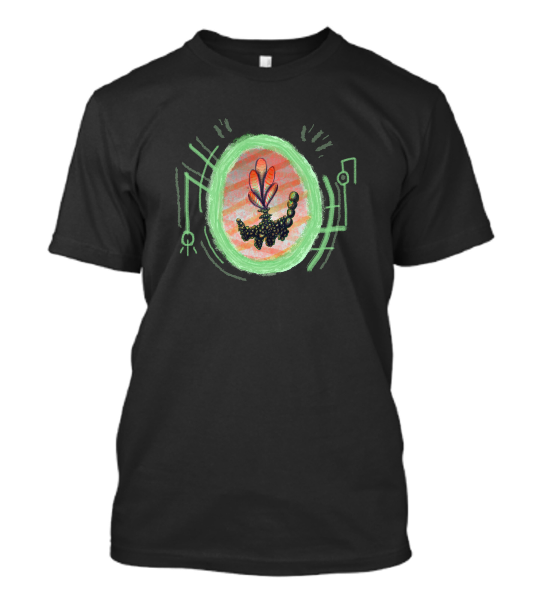 Window Portal Creature With Colorful Wings And Abstract Green Circuit Frame T-Shirt