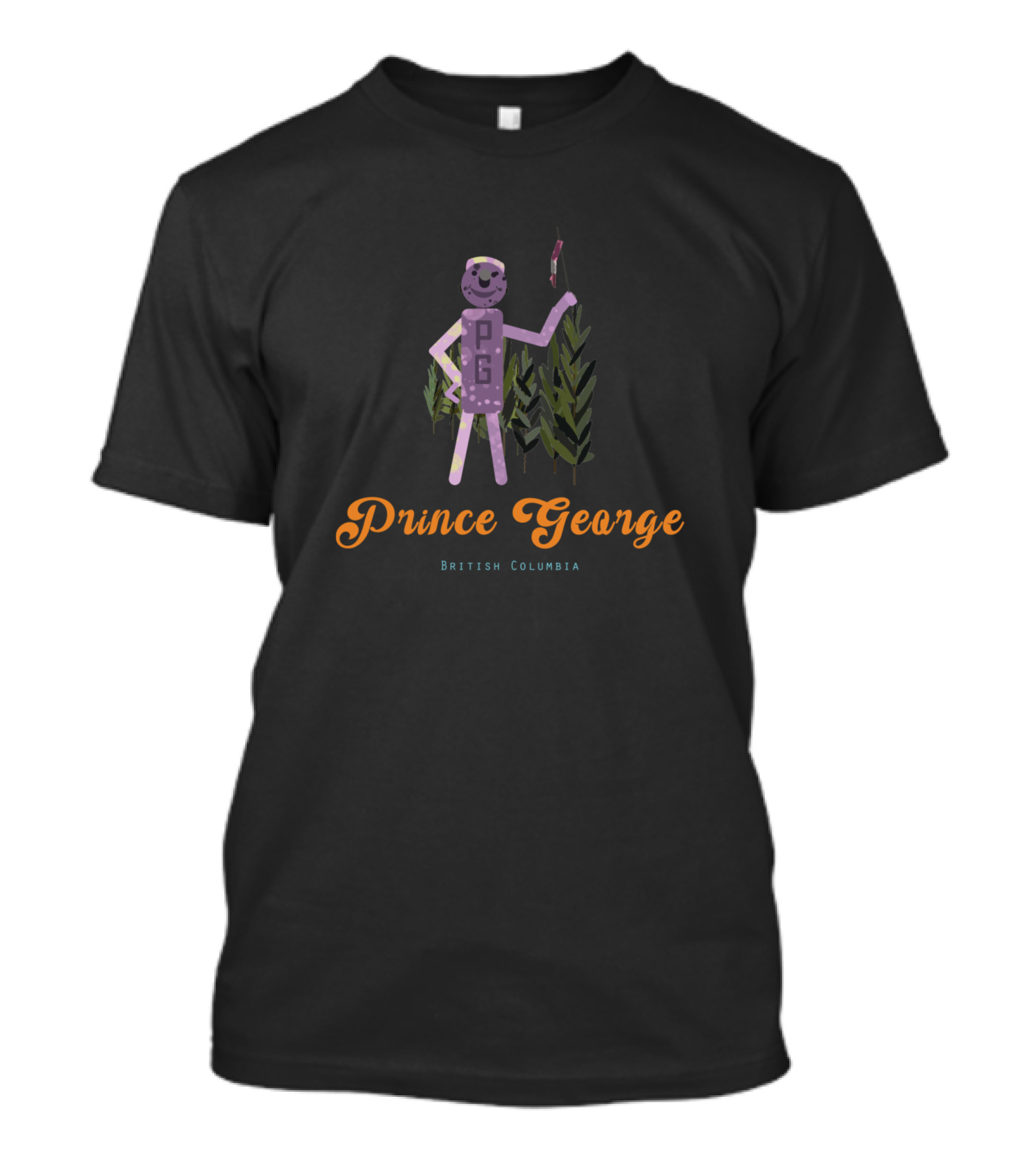 Prince George British Columbia PG Figure With Forest Background T-Shirt