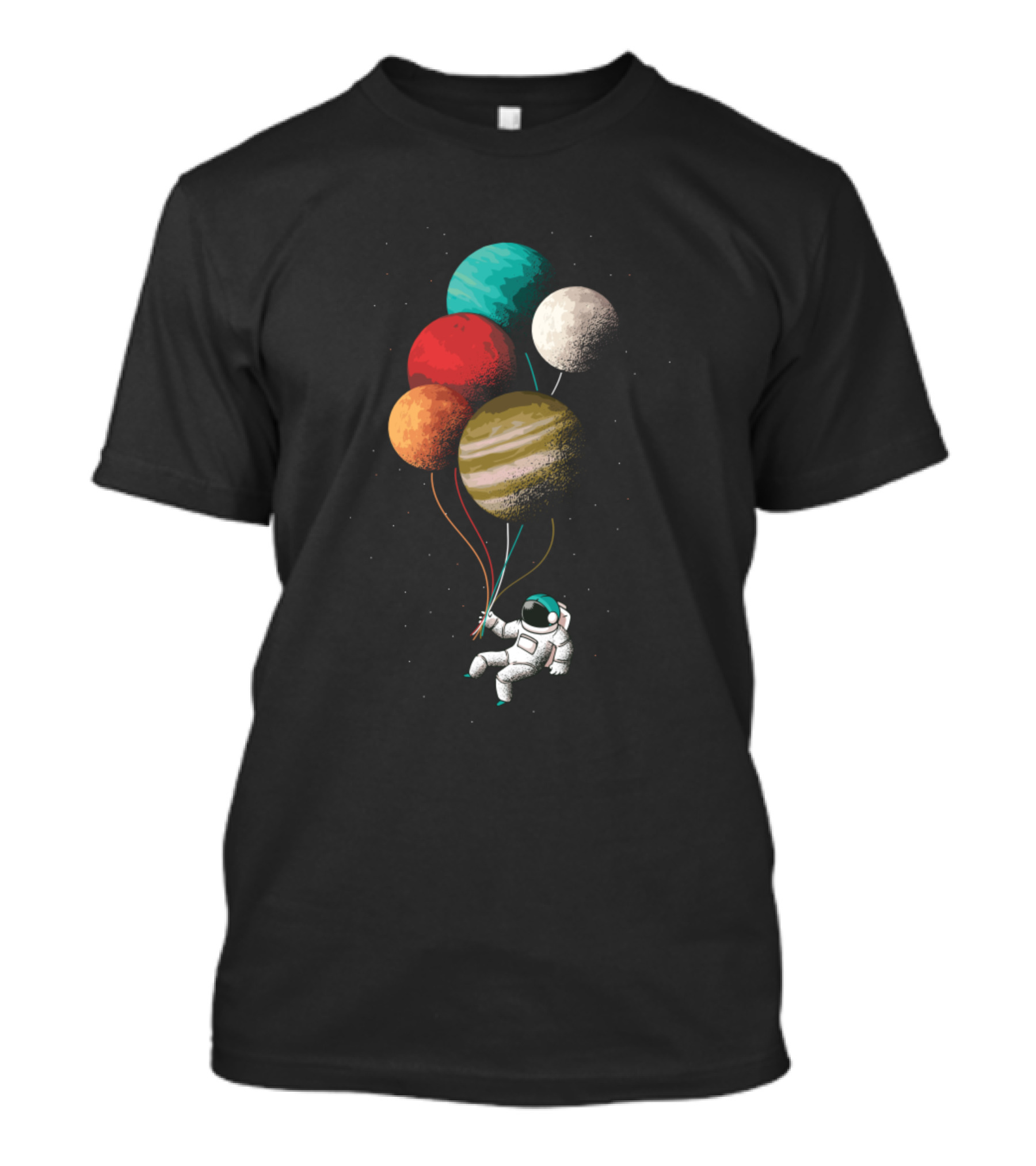 Astronaut Holding Planet Balloons In Space T-Shirt