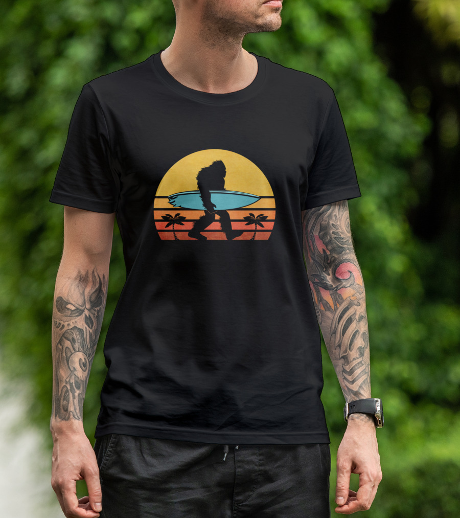 Bigfoot Retro Tropical Surfing Sasquatch Surfer Sunset Vintage Beach Vibes T-Shirt