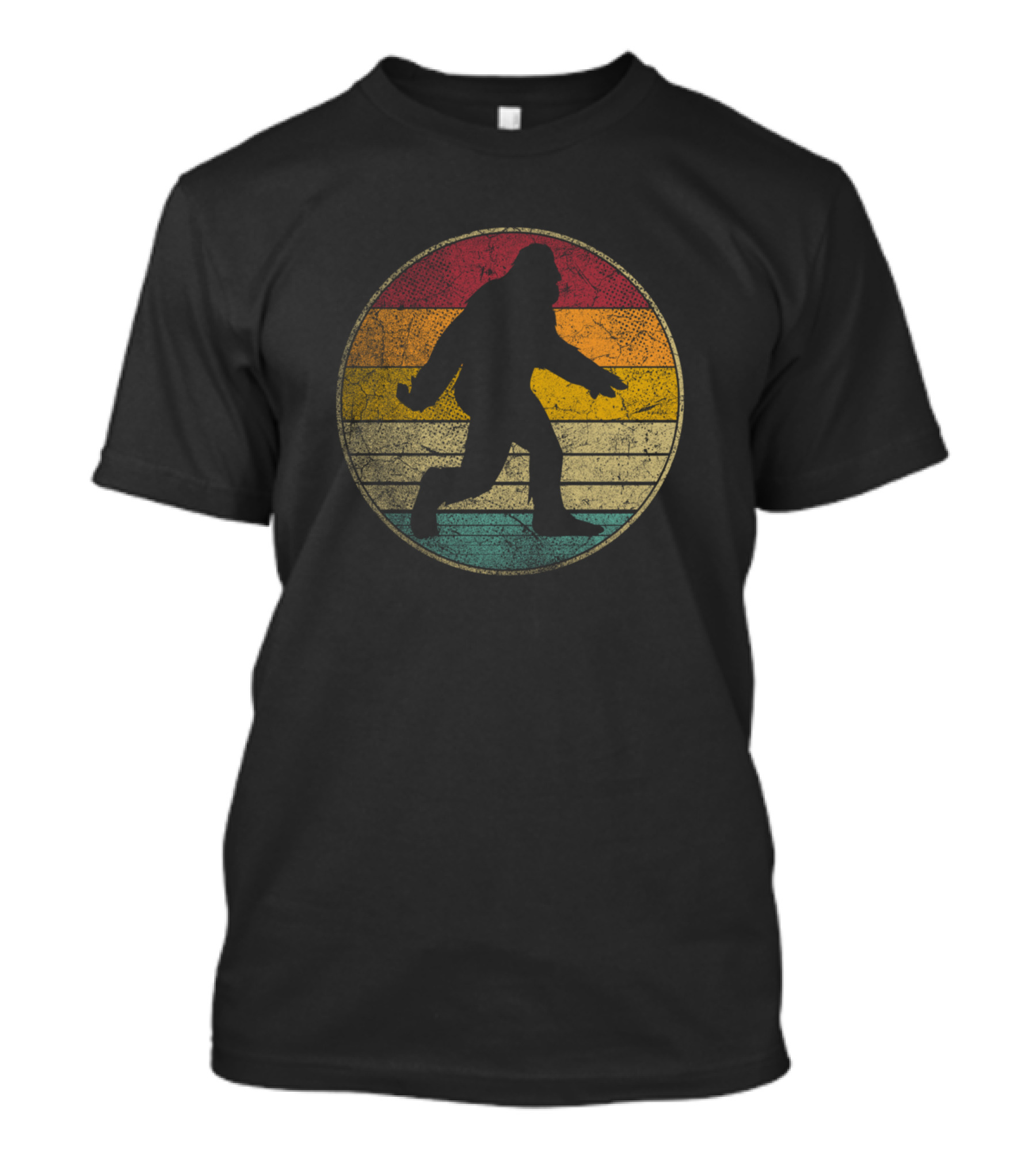 Bigfoot Sasquatch Vintage Distressed Retro Style Colorful Circle T-Shirt