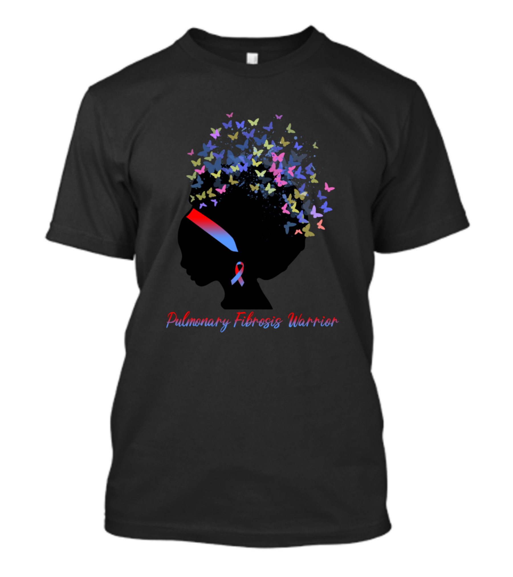 Pulmonary Fibrosis Warrior Butterfly Afro Ribbon T-Shirt
