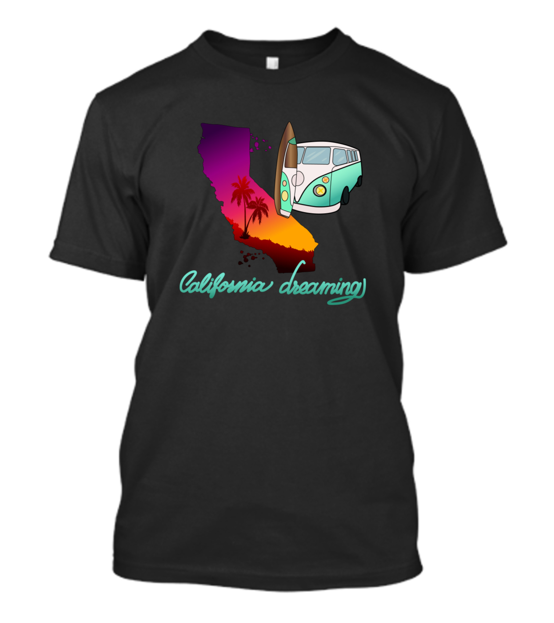 California Dreaming Surf Van Sunset Palm Trees T-Shirt