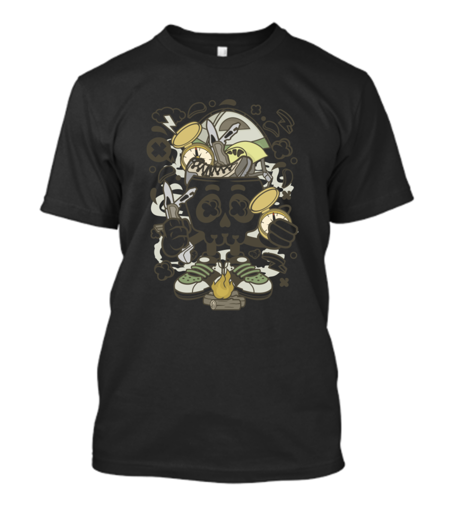 Camp Fire Skull With Sneakers And Animated Vibe T-Shirt