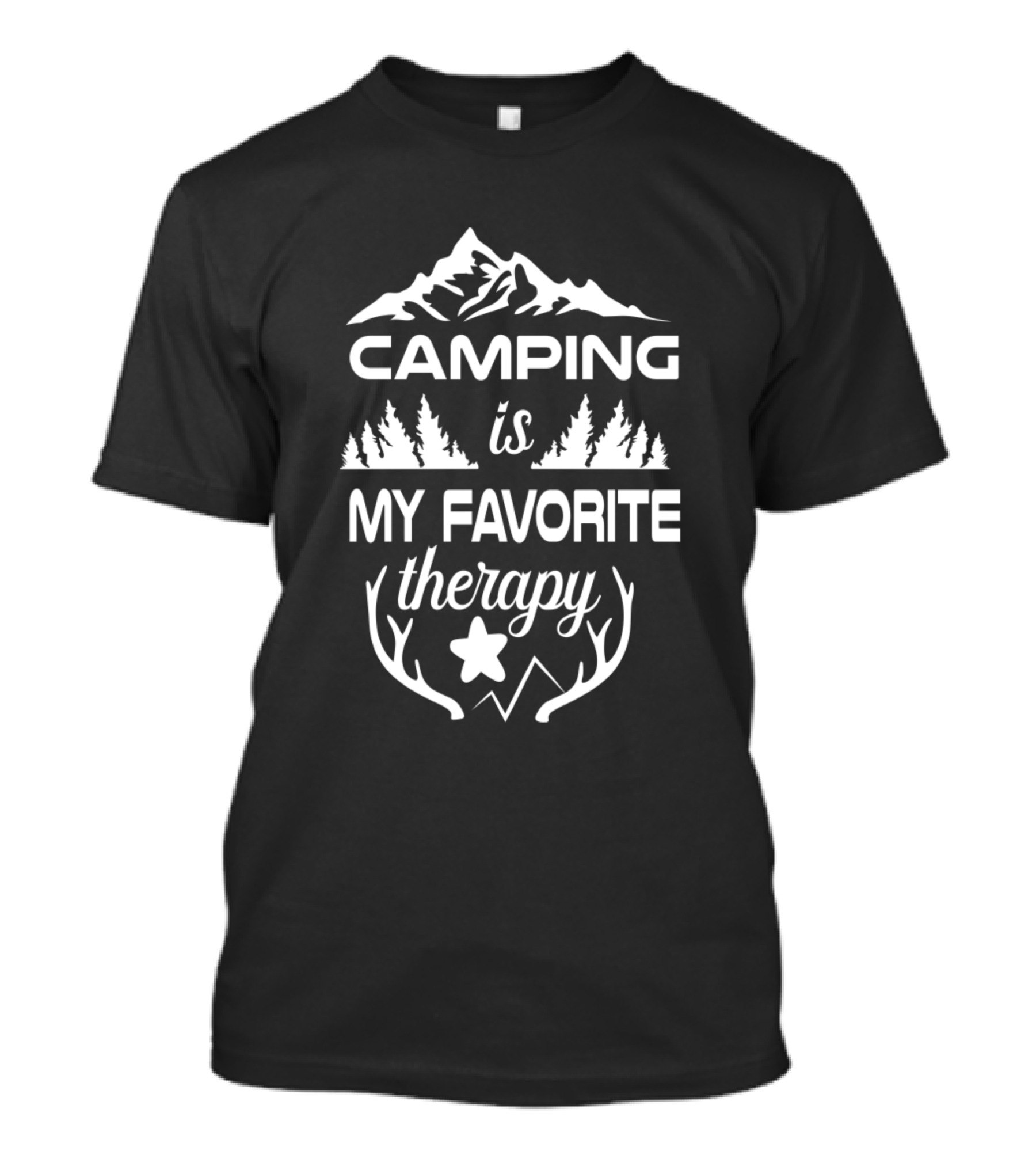 CAMPING Is My Favorite Therapy Mountain Forest Antlers Star T-Shirt