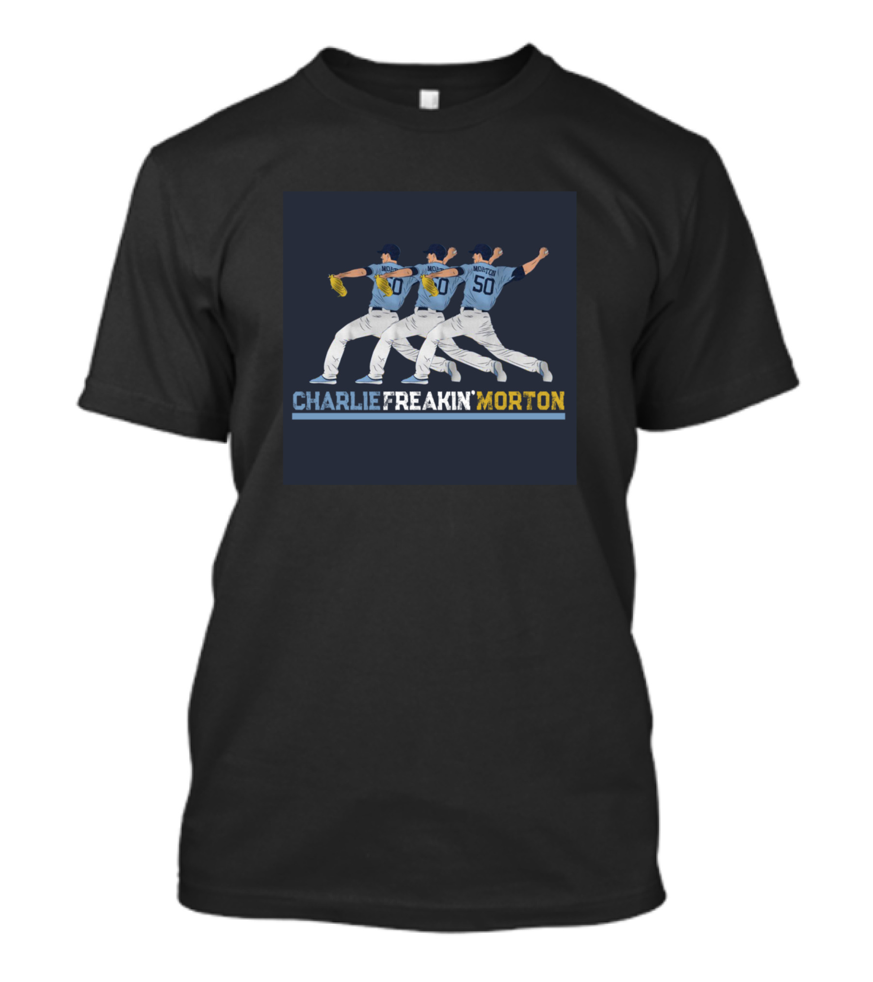 Charlie Freakin' Morton Pitching Illustration With Number 50 T-Shirt