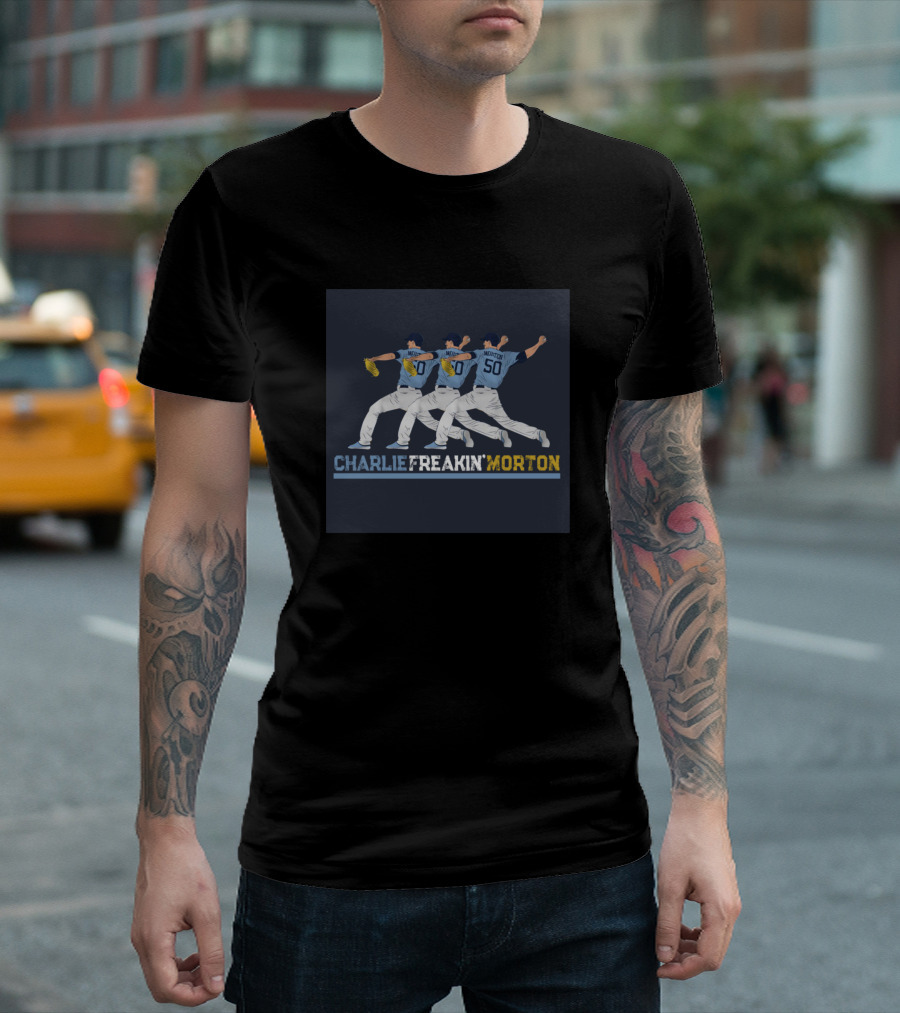 Charlie Freakin' Morton Pitching Illustration With Number 50 T-Shirt