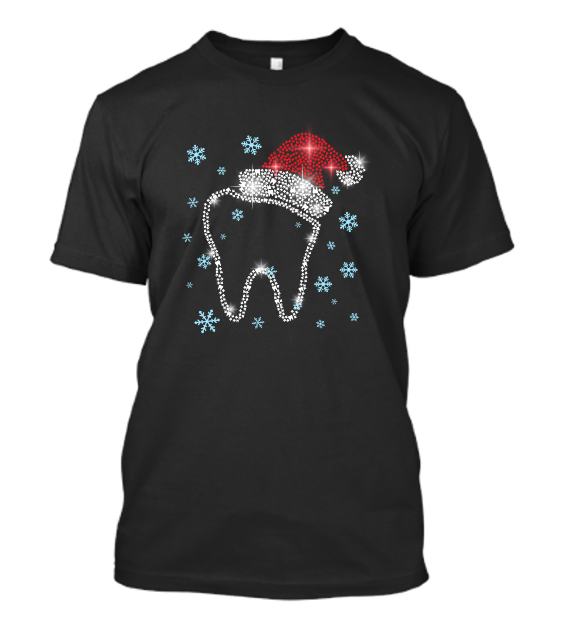 Christmas Tooth Santa Hat Funny Dentist Dental Snowflakes T-Shirt