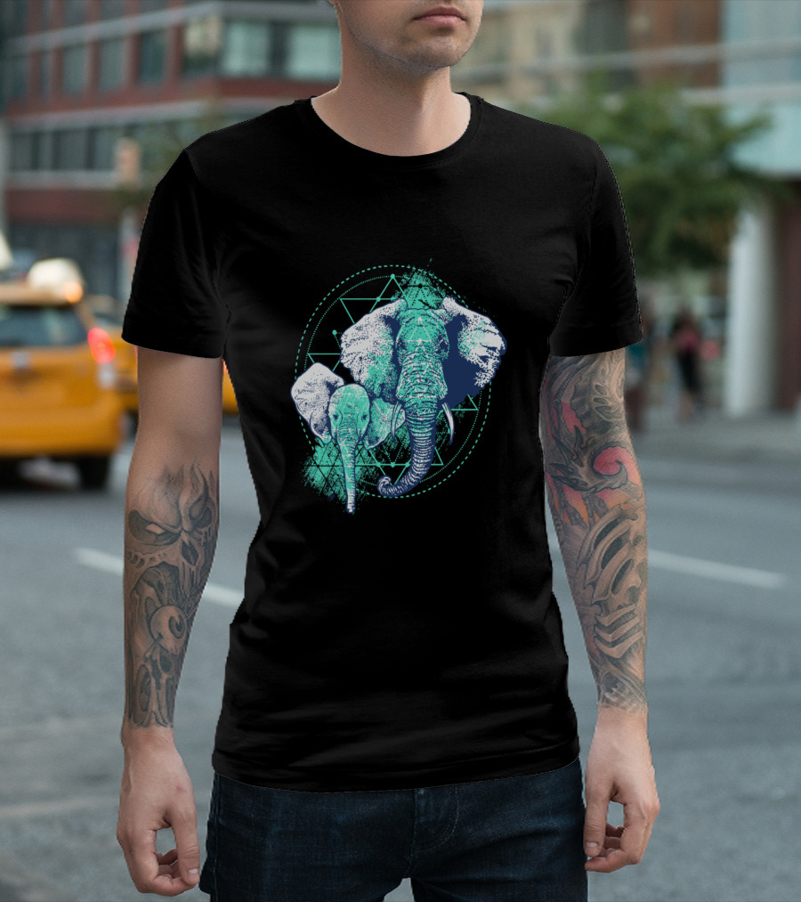 Elephant And His Geometric Abstract Triangles T-Shirt