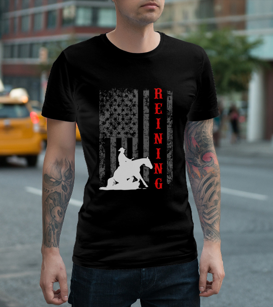Reining Equestrian Patriotic July 4th Flag Horse T-Shirt