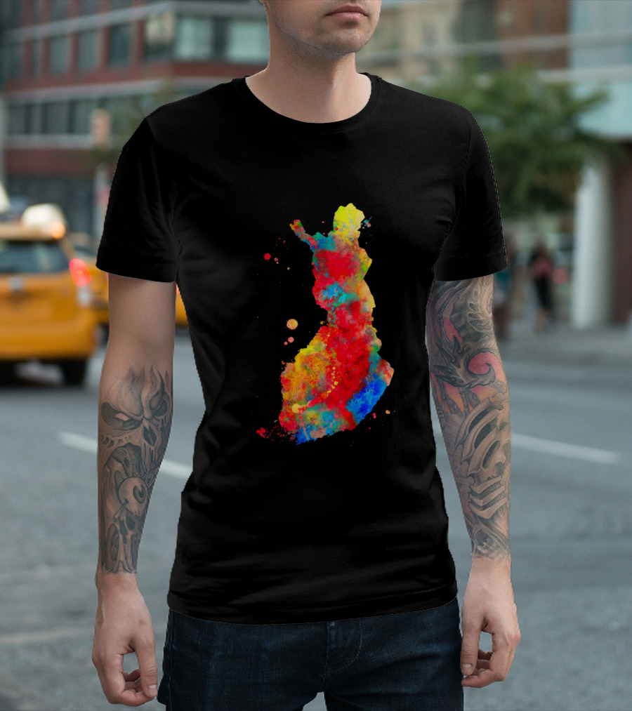 Finland Map Watercolor Painting Colorful Splatter T-Shirt