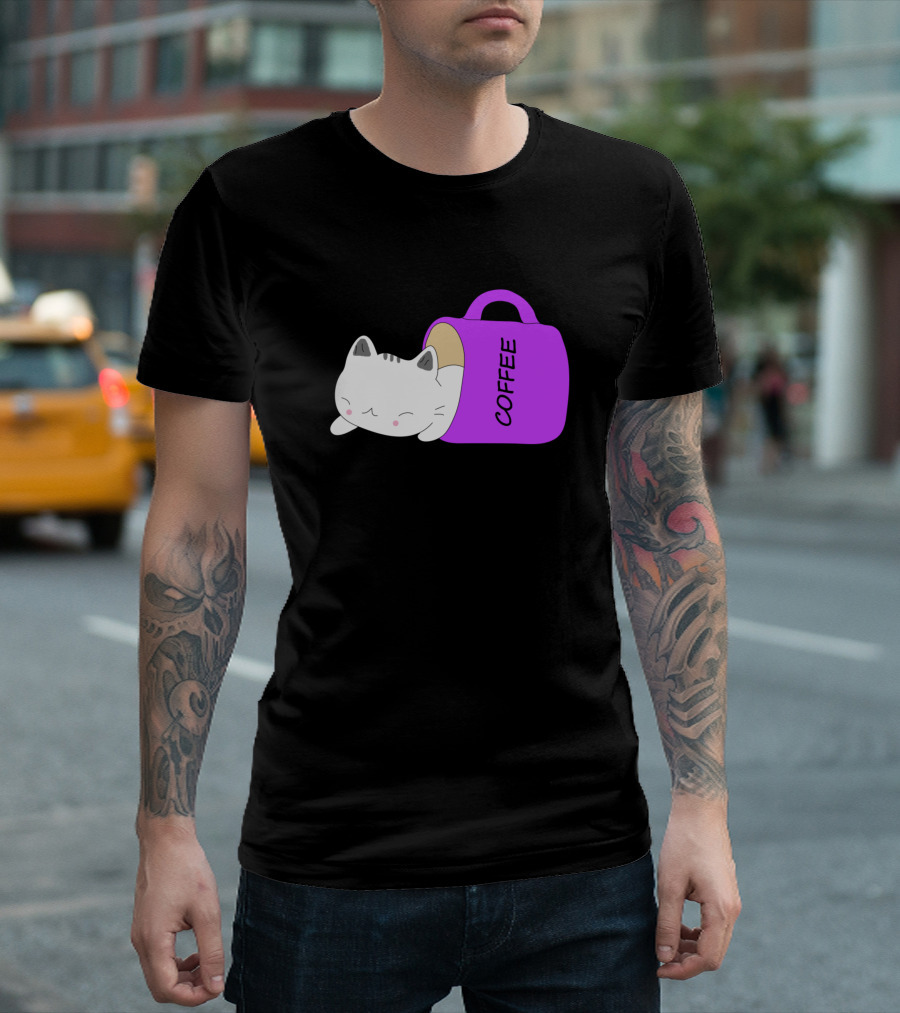 Girl Cat Sleeping In Coffee Mug T-Shirt