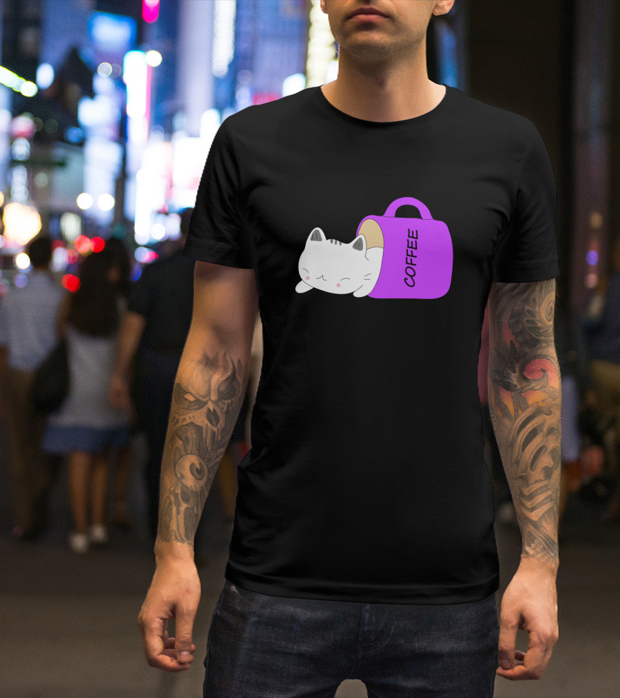 Girl Cat Sleeping In Coffee Mug T-Shirt