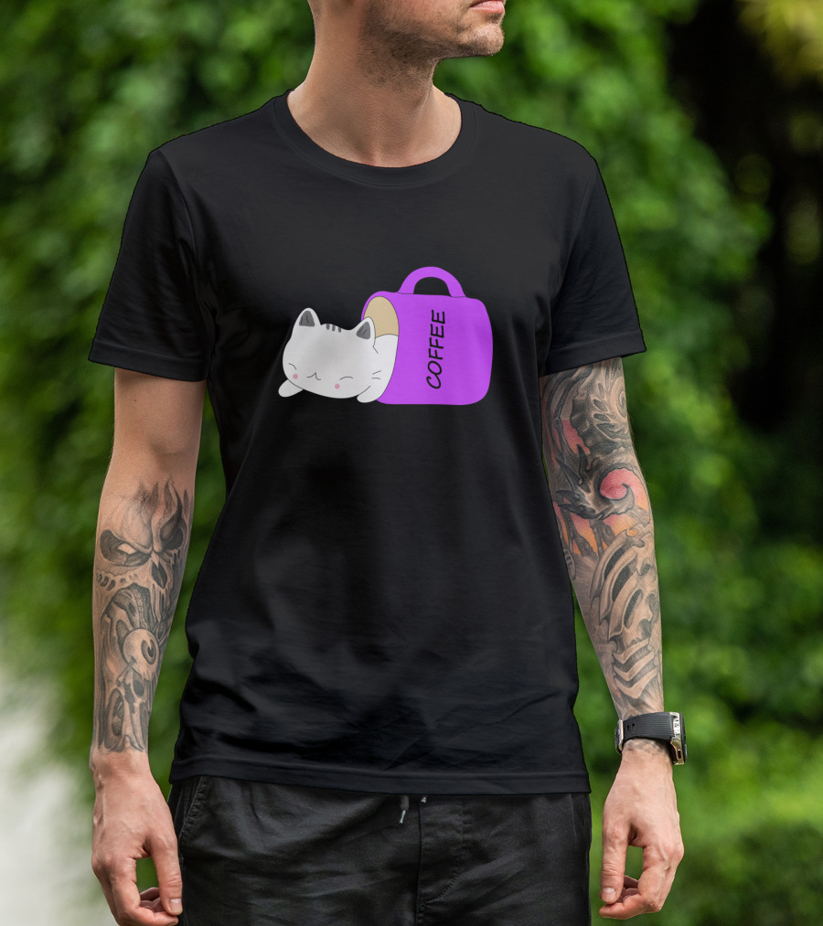 Girl Cat Sleeping In Coffee Mug T-Shirt
