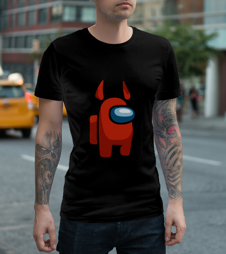 Halloween Red Among Us Crewmate With Devil Horns T-Shirt