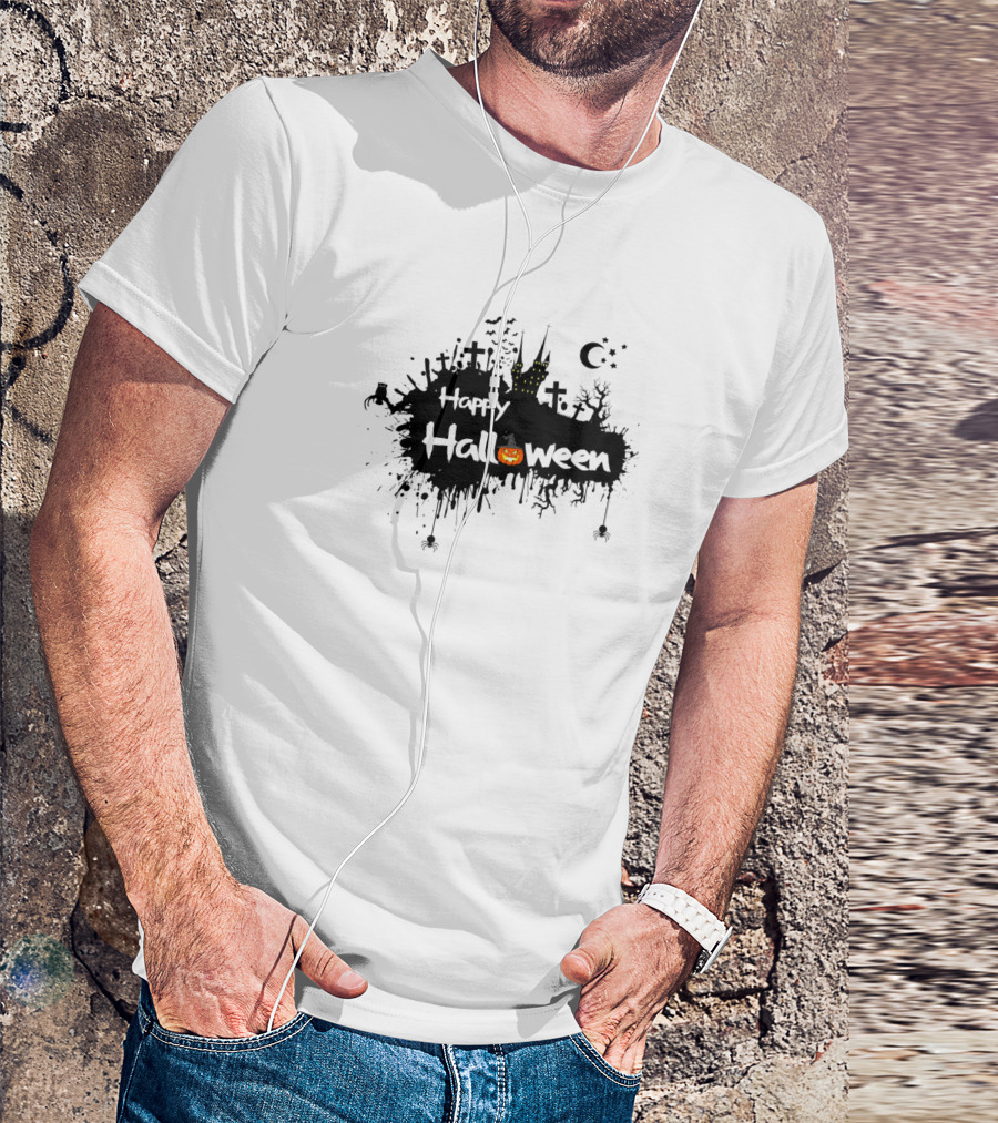 Happy Halloween Graveyard Spooky Moon Pumpkin T-Shirt