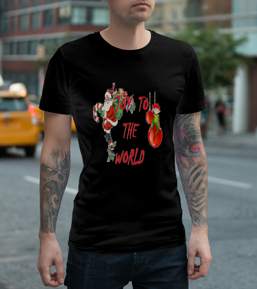 Joy To The World Santa and Elf Merry Christmas T-Shirt