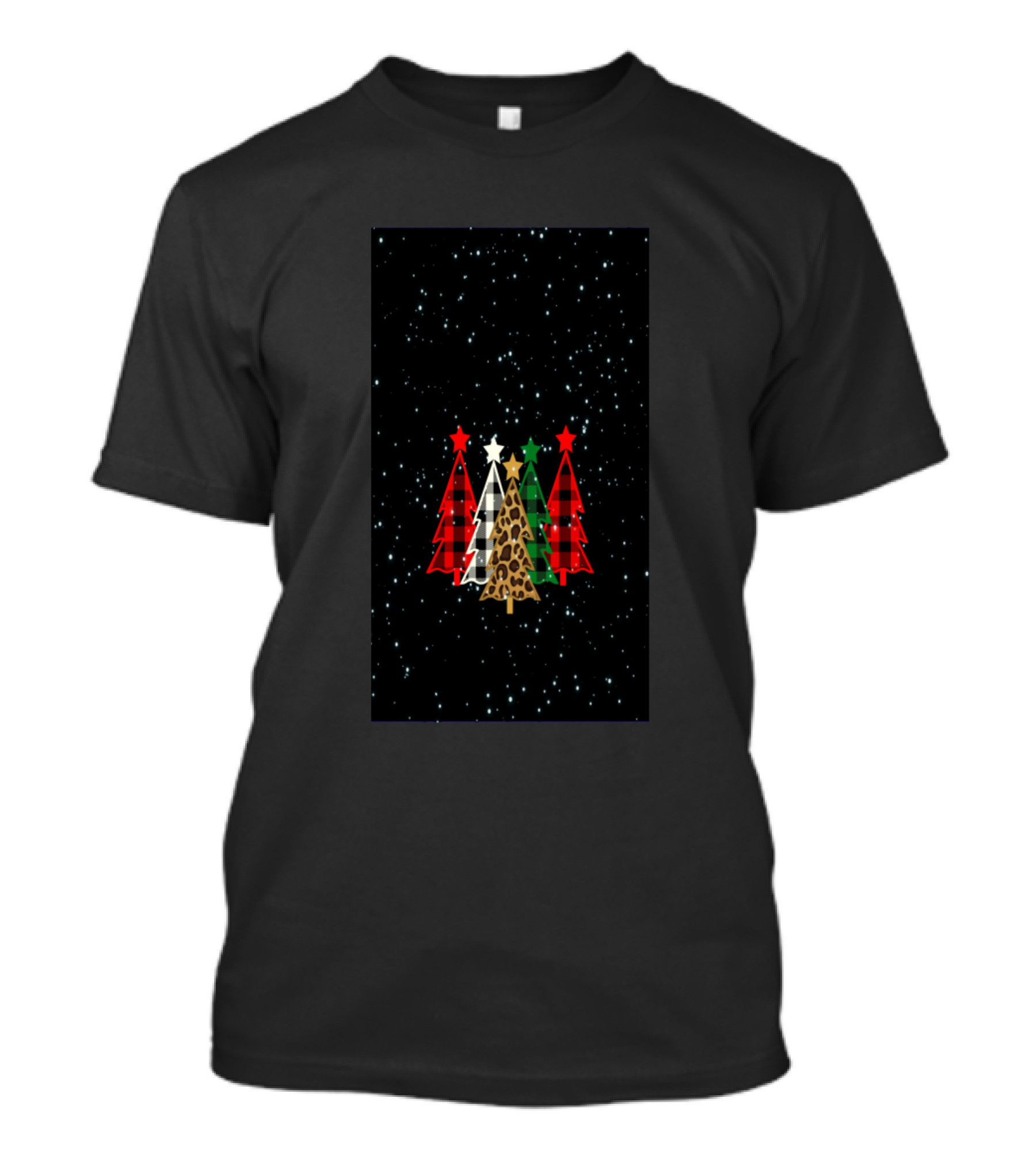 Merry Christmas Plaid Leopard Trees With Stars And Festive T-Shirt